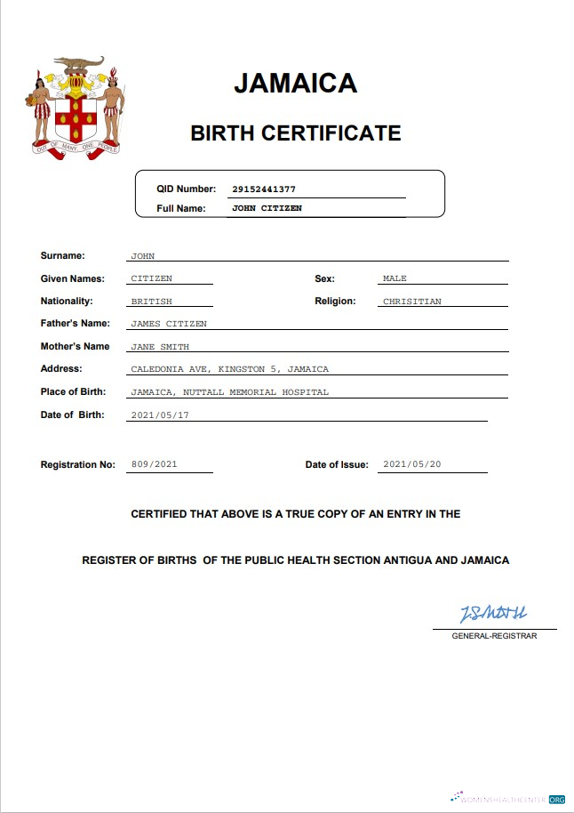 Download Jamaica vital record birth certificate Word and PDF template Photoshop template